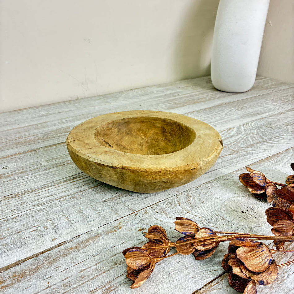 Dijk Teak Wood Bowl, Solid Wood Decorative Bowl, 20 cm