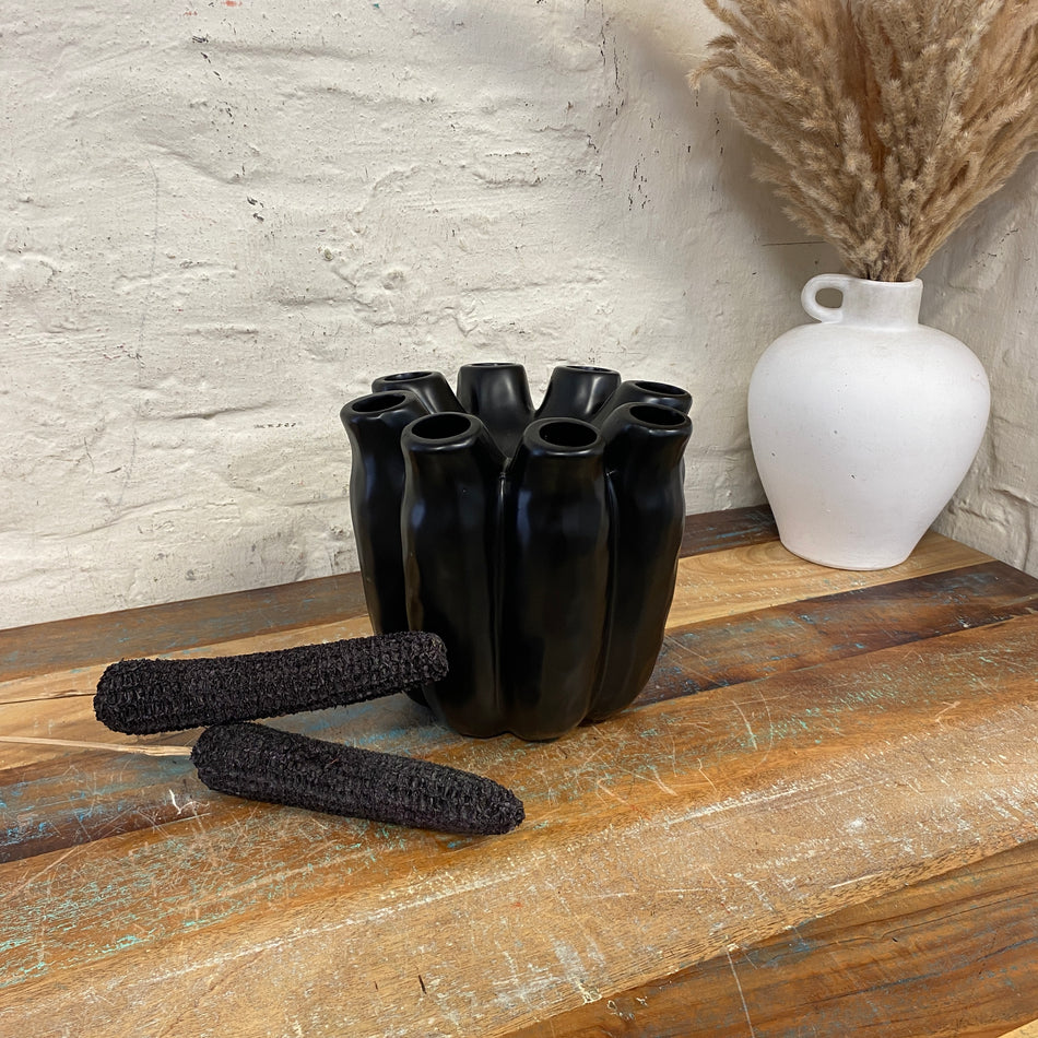 Vase Luna Tube schwarz Keramik Blumenvase 19cm Deko