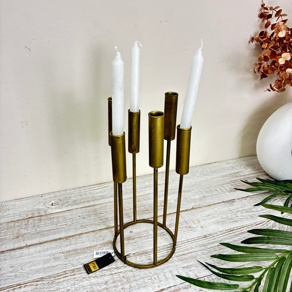 PTMD Kerzenhalter Baddu 6-armig Messing Gold Metall Modern Kerzenständer