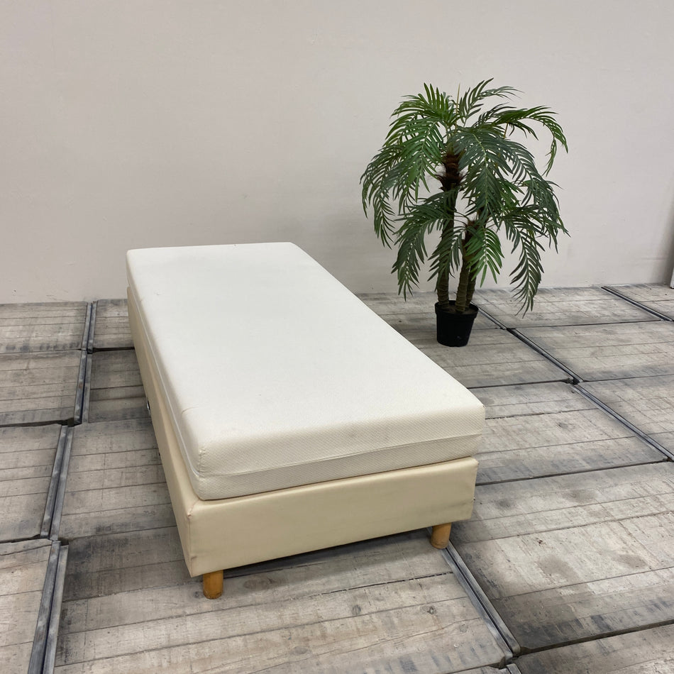 Boxspringbett 90x200 Creme Leder mit Matratze Bett Gebraucht
