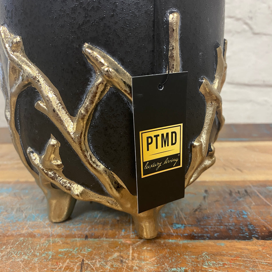 PTMD Quin Blumentopf schwarz golden Keramik 16cm Übertopf