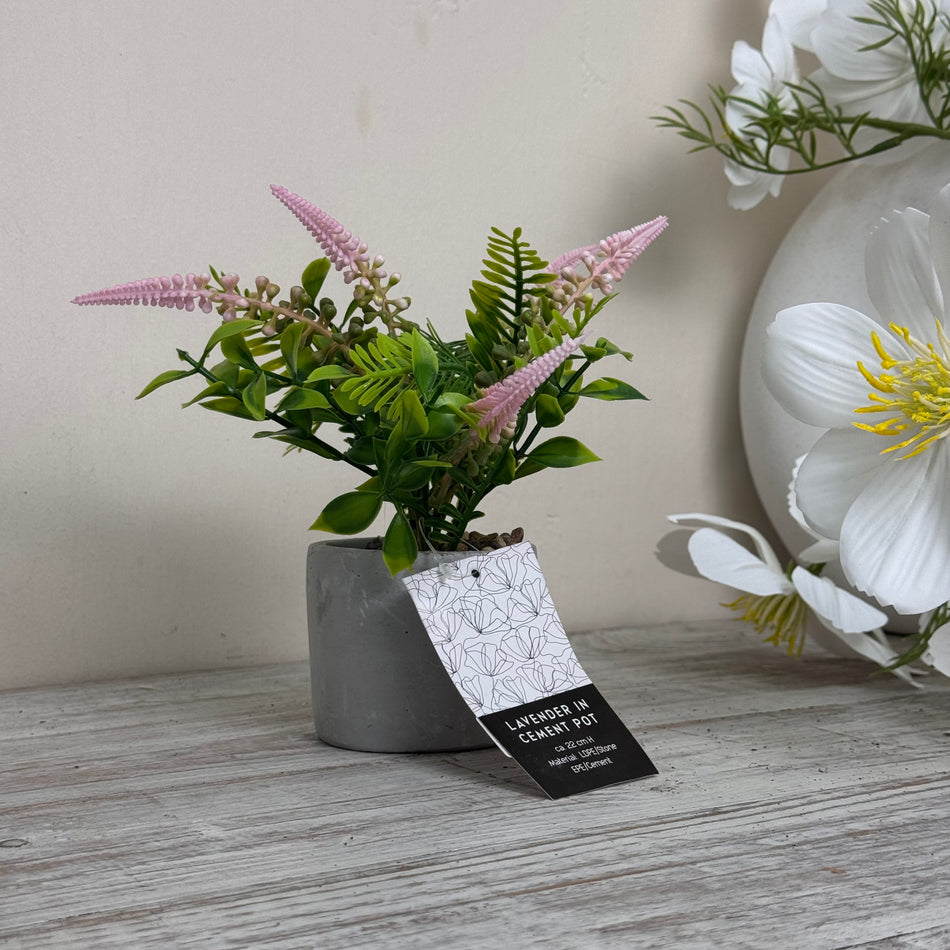 Künstliche Pflanze Lavendel im Zementtopf Deko Blume Rosa