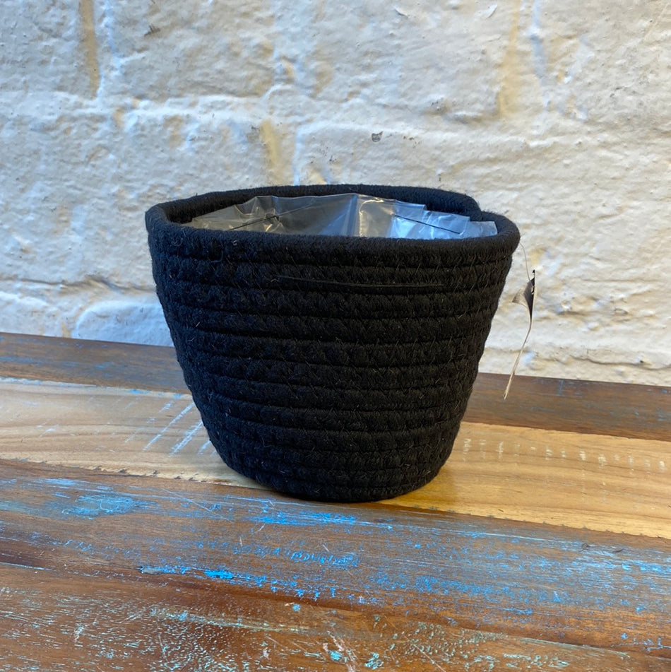 Korb schwarz Baumwolle beschichtet 18cm Blumentopf