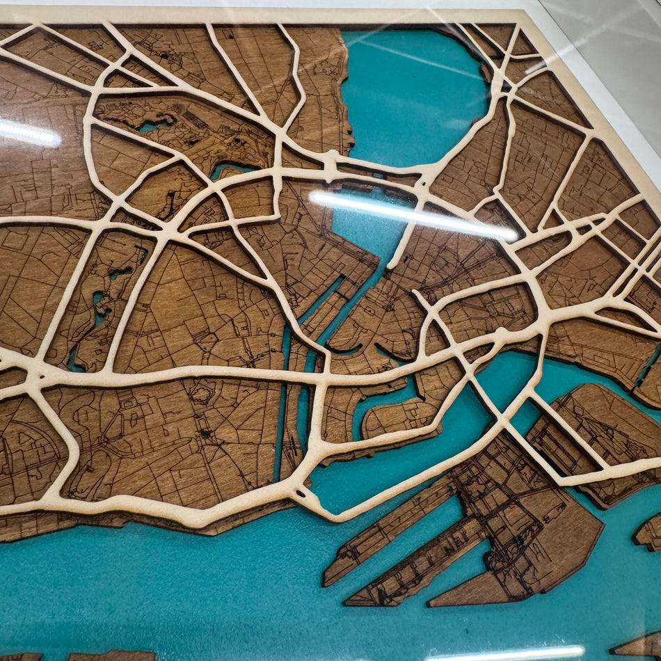Thomas Klotz Hamburg Holz-Stadtkarte Blau 3D-Relief Wandbild Deko