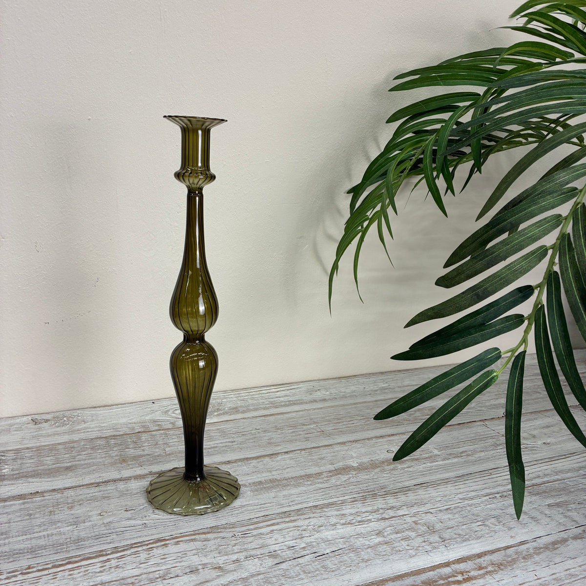 Kerzenständer Dunkelgrün Glas Ständer Curvy Deko Kerzenhalter 35cm