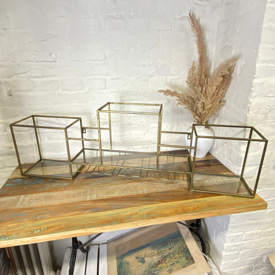 PTMD Ryan Wandregal mit Weinglashalter goldfarbig Glas Metall 117cm