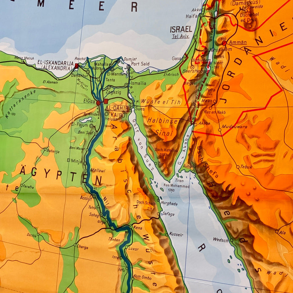 Vintage School Map – Middle East Physical – Geography Educational Chart Haack Gotha Roll Map Used