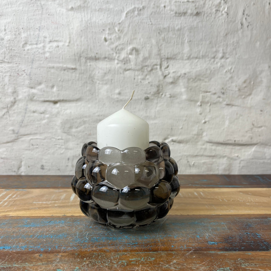 Teelichhalter dunkelgrau Glas Bubble Design Kerzenständer Deko