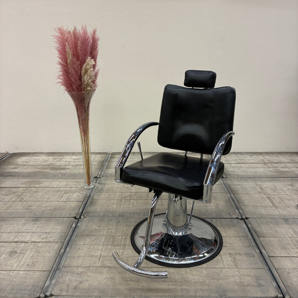 Friseurstuhl Bedienungsstuhl Friseursessel Höhenverstellbar Kunstleder Schwarz Chrom Gebraucht