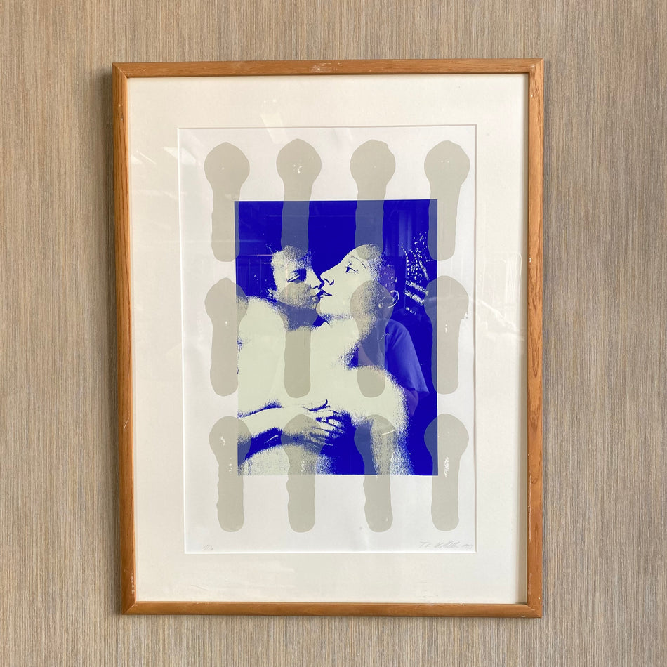 Bild mit Rahmen gebraucht blau Druckgrafik Holz Glas 63 x 83