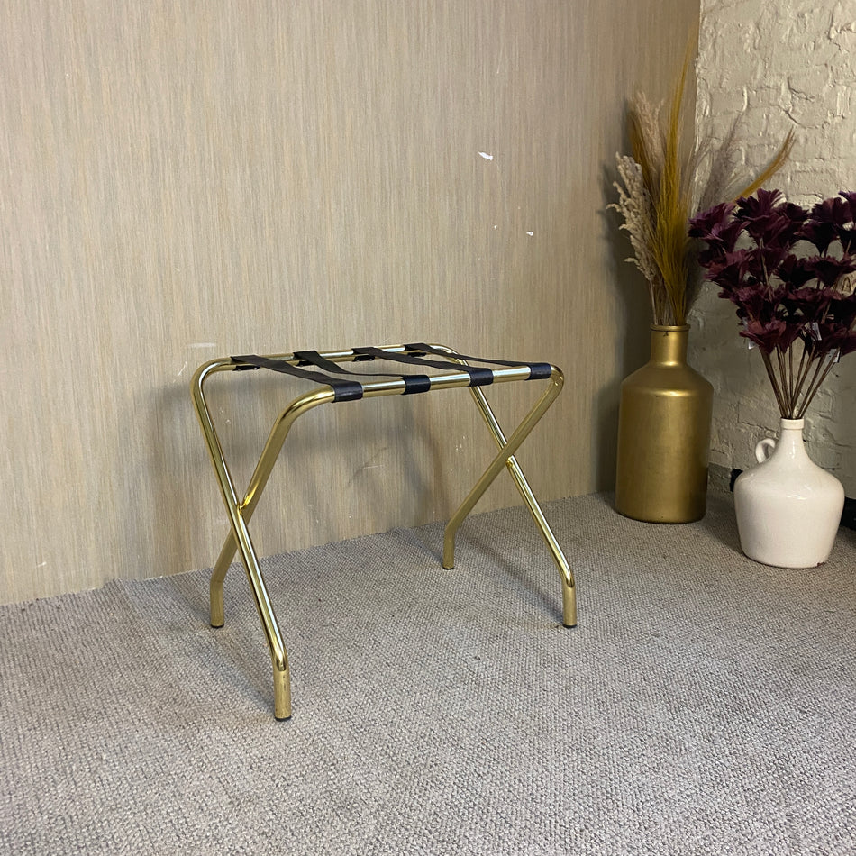 Goldener Kofferbock aus Metall mit schwarzen Gurten – Kofferbank gebraucht