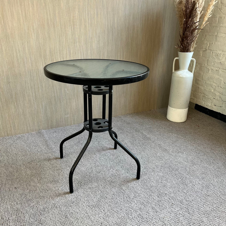 Outdoor Gartentisch gebraucht schwarz Metall Glas Tisch