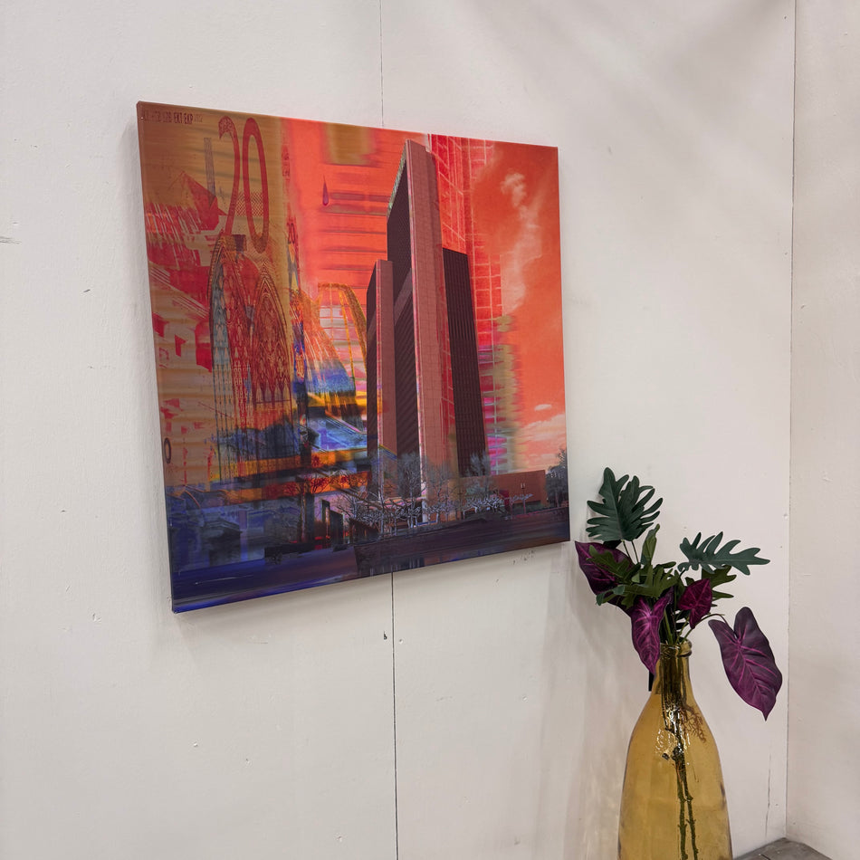 Wandbild 90x90 - Frankfurt Architektur Fokus Rot - Fotodruck auf Leinwand Gebraucht