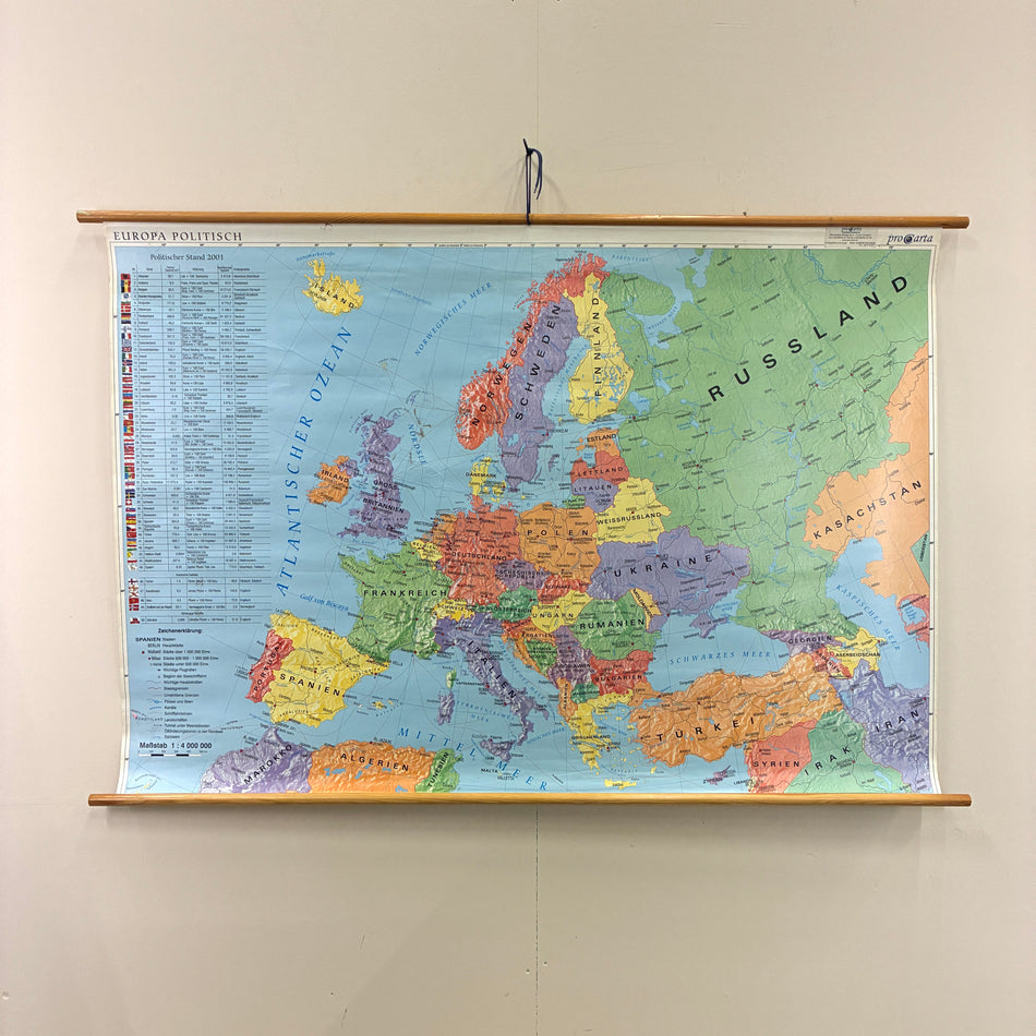 Vintage Schulkarte – Europa politisch – Geografie Lehrtafel Rollbild Wanddeko