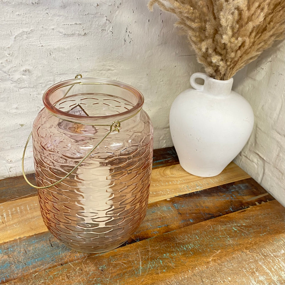 Windlicht rosa Metall Glas 18x25cm