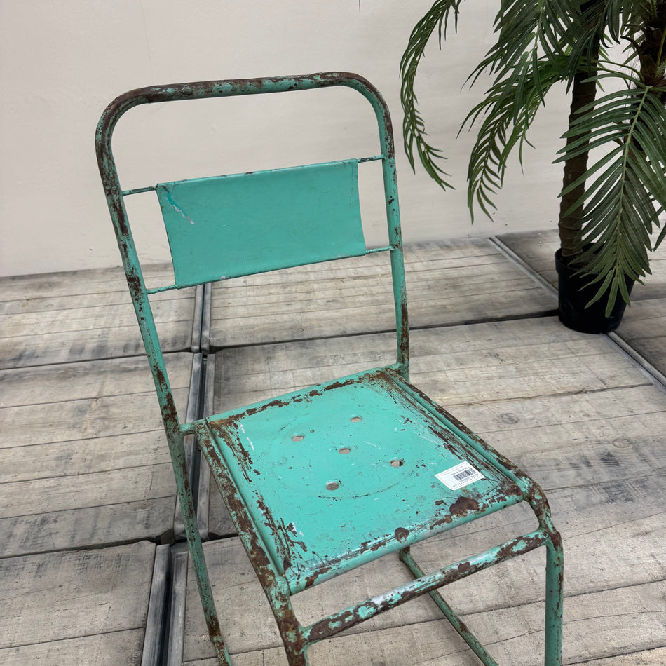 Vintage Stuhl Minzgrün Metall Industrial Shabby Chic Gebraucht