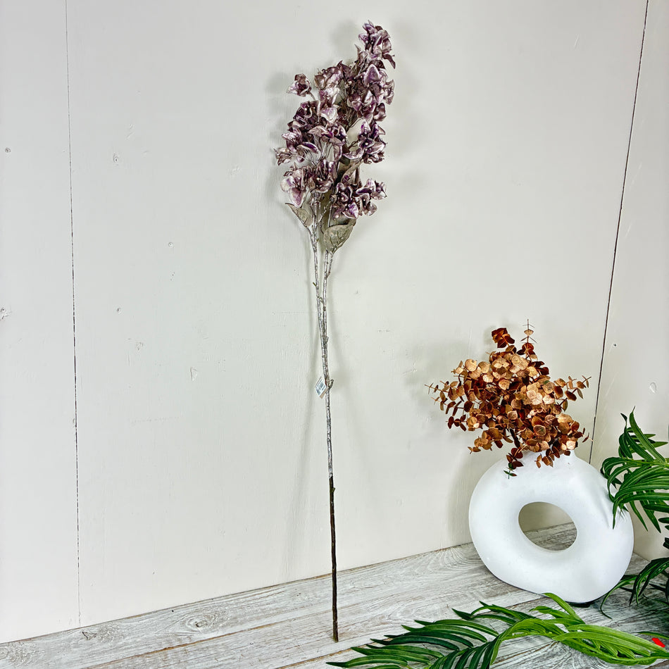 Künstlicher Deko-Zweig Bougainville Lila Silber Glitzer Kunstblume
