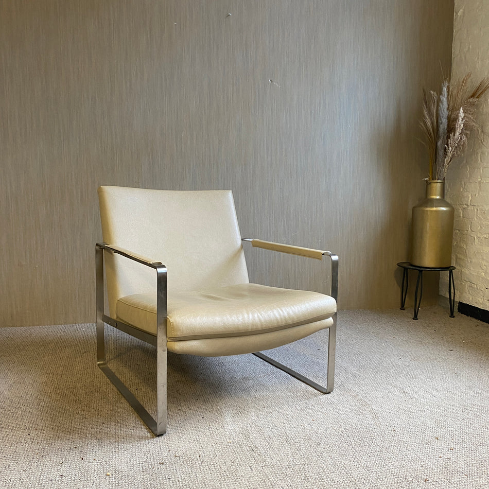 Camerich Leman Sessel gebraucht beige Leder Chrom Loungesessel