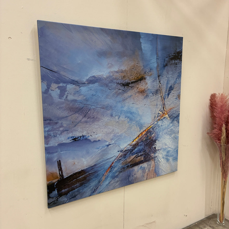 Wandbild 120x120 Leinwandbild Kunstdruck Abstrakt Blau Gold Struktur Keilrahmen
