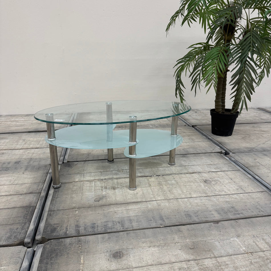 Glas Couchtisch oval Chrom Tisch gebraucht