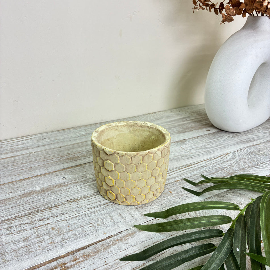 PTMD Keramik Übertopf 14cm Blumentopf Wabenmuster Gelb Creme Gebraucht