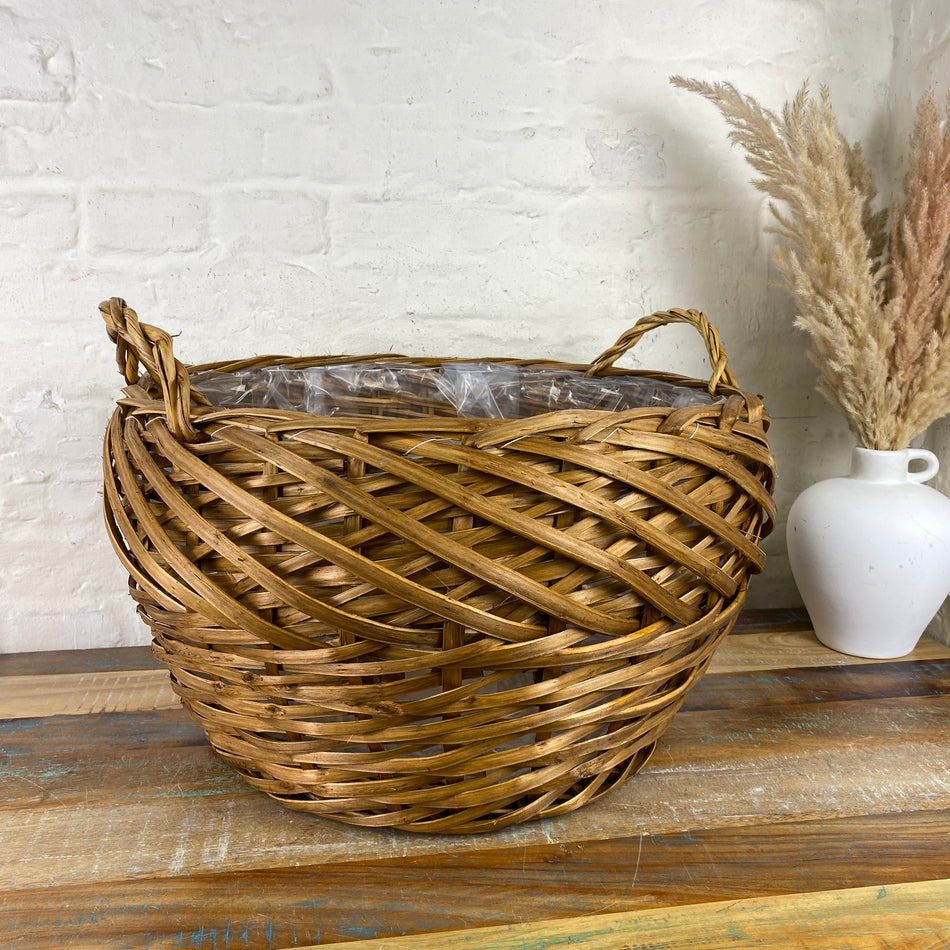Korb braun Holz natürlich 56cm Deko Blumentopf beschichtet