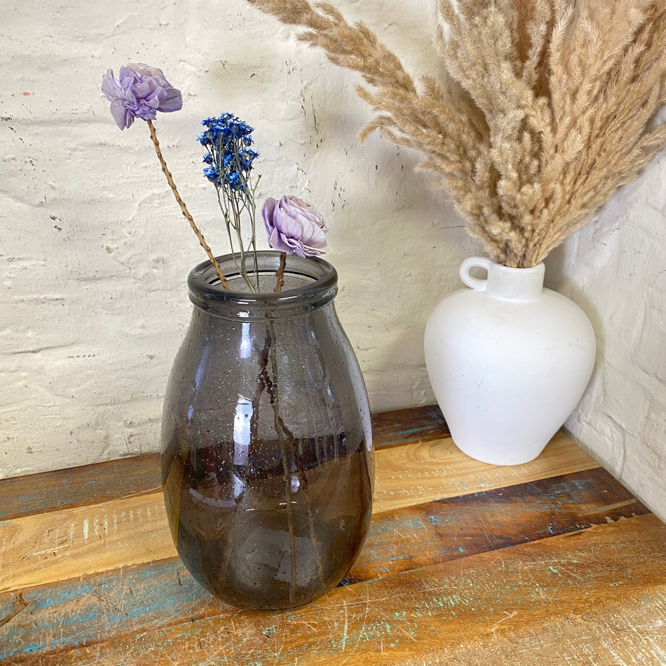 Vase grau recyceltes Glas 28cm Blumenvase