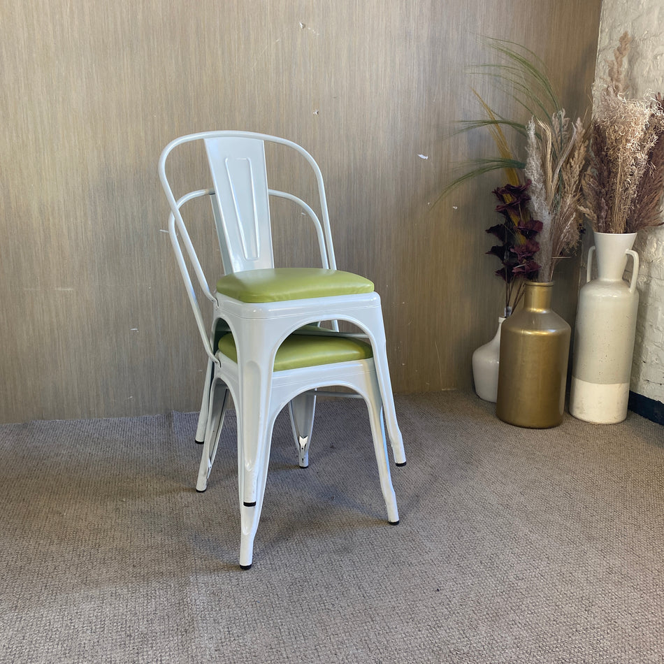 Tolix Stil Stapelstuhl weiß grün Metall Stuhl gebraucht