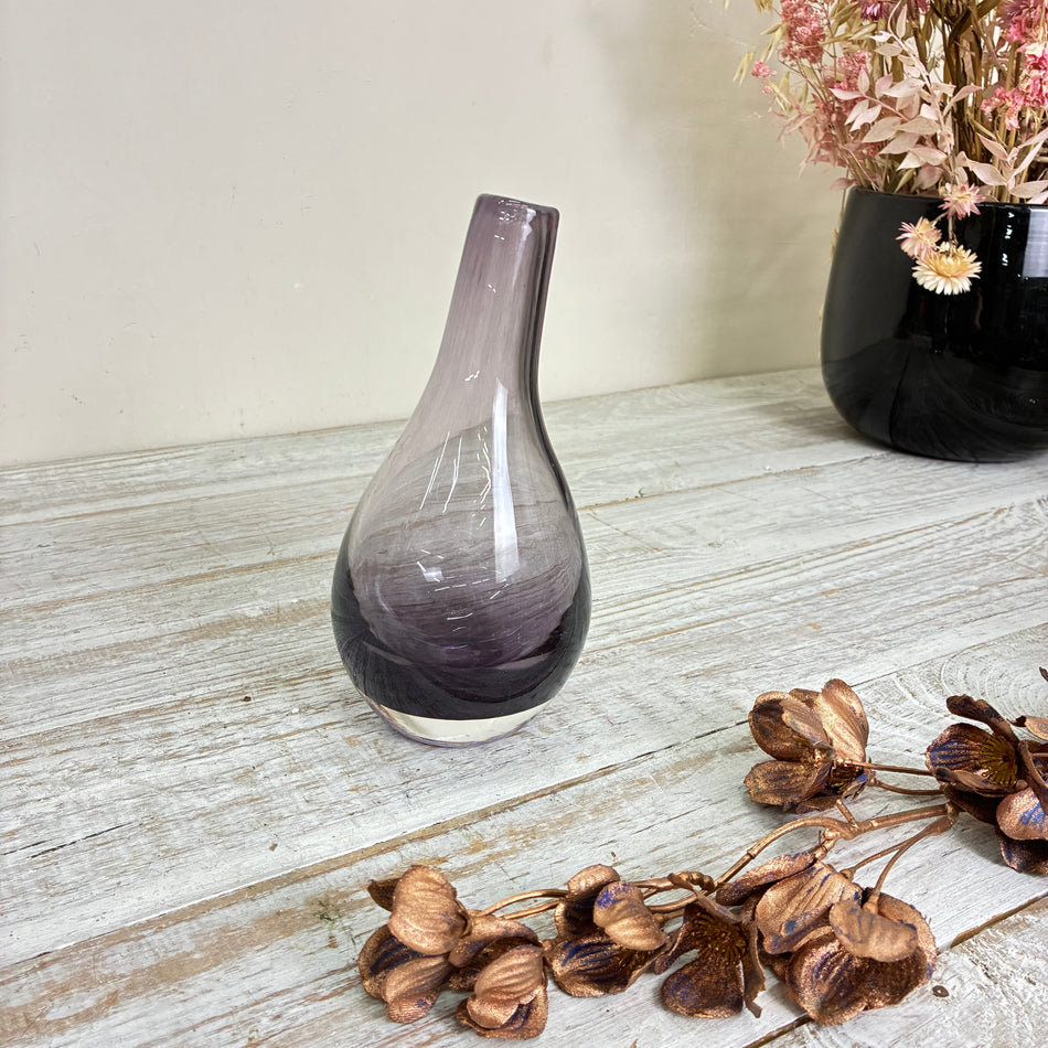 Glasvase Tropfenvase Flaschenform Rauchglas Violett Vase Gebraucht