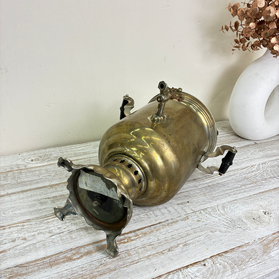 Russian Samovar Brass Tea Maker Antique Vintage Cooker Gold Metal Used
