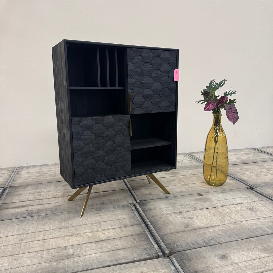 Why Not Highboard Eiche Massiv Schwarz Gold Schrank Regal