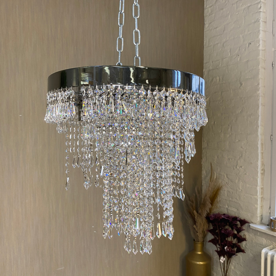 Chrom Deckenleuchte mit Kristallbehang – Lampe Algier