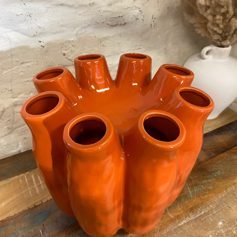 Luna Tube Vase orange Keramik Deko Blumenvase 30cm