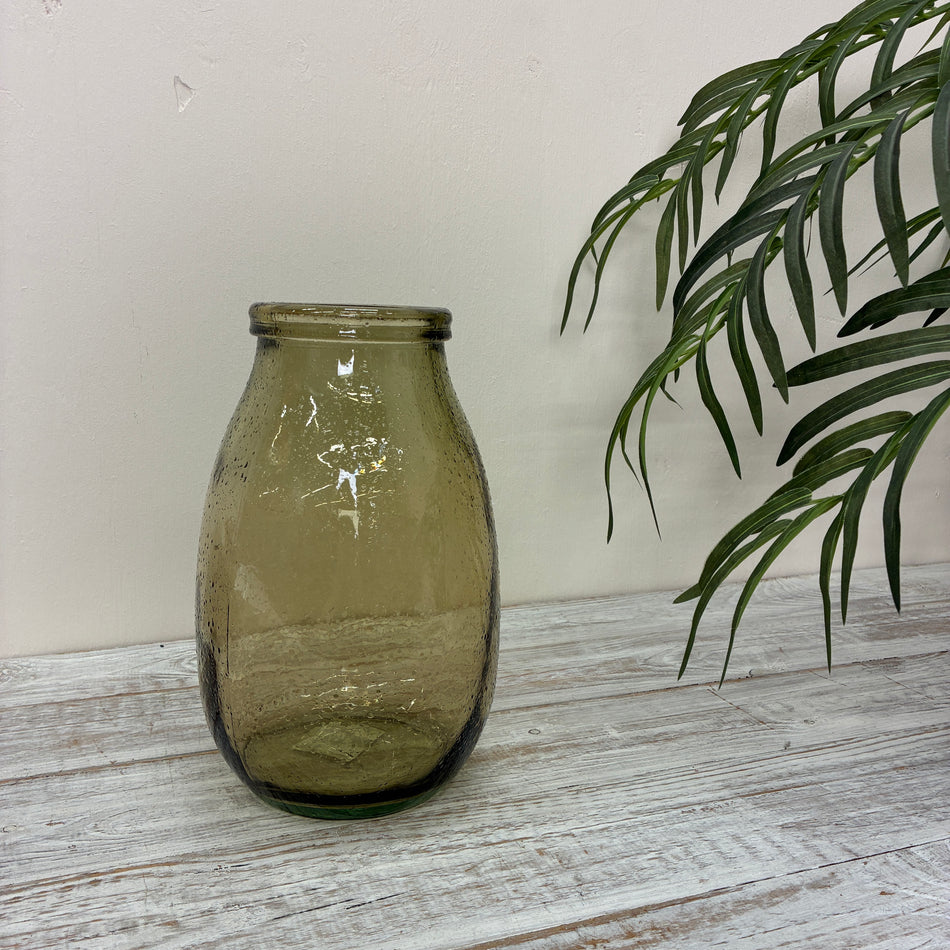 Glasvase Beige Vintage Deko Vase Altglas 28cm