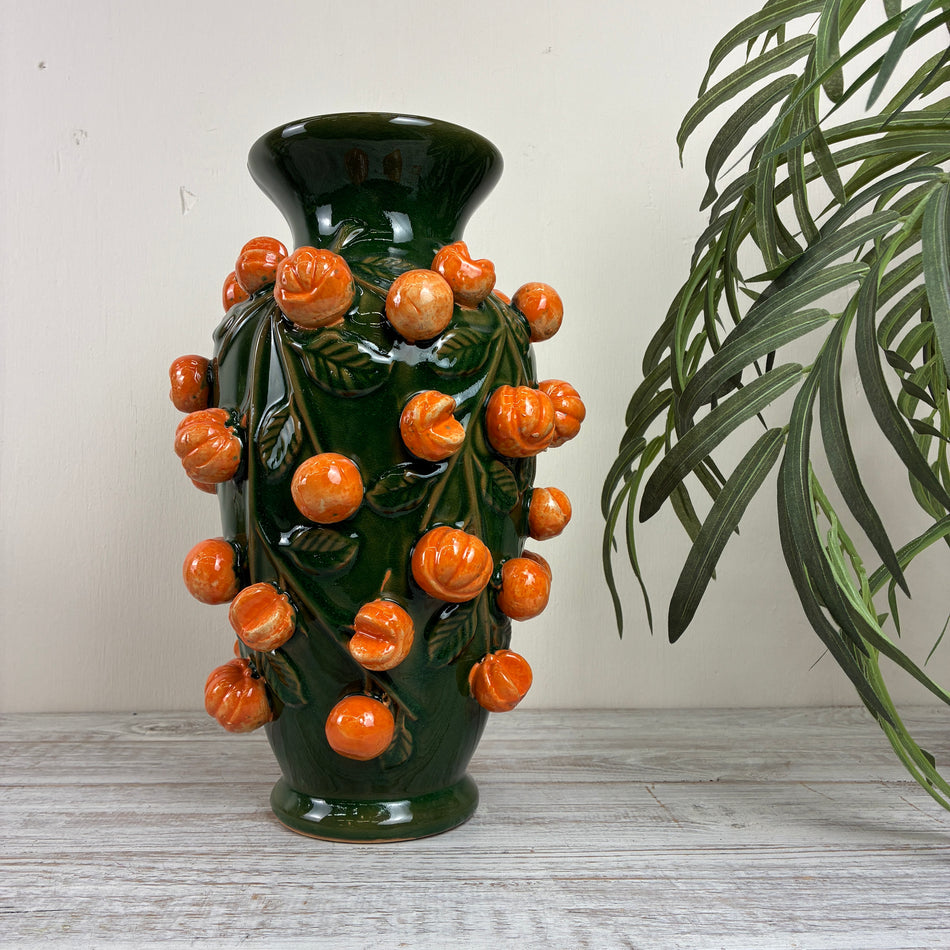 PTMD Keramikvase Grün Orange Früchte Relief Vase Dekoration