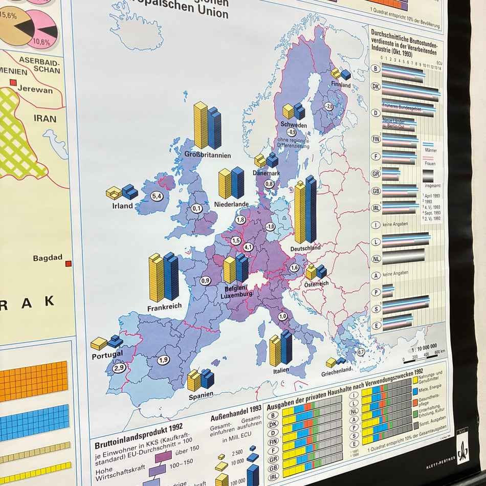 Vintage School Map – The European Union – Politics Social Studies Teaching Chart Velcro Perthes Roll-Up Used