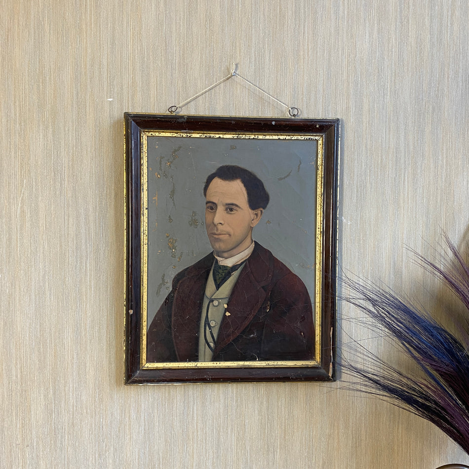 Kunstwerk Gemälde Portrait Herr mit Jacke Holzrahmen Wandbild