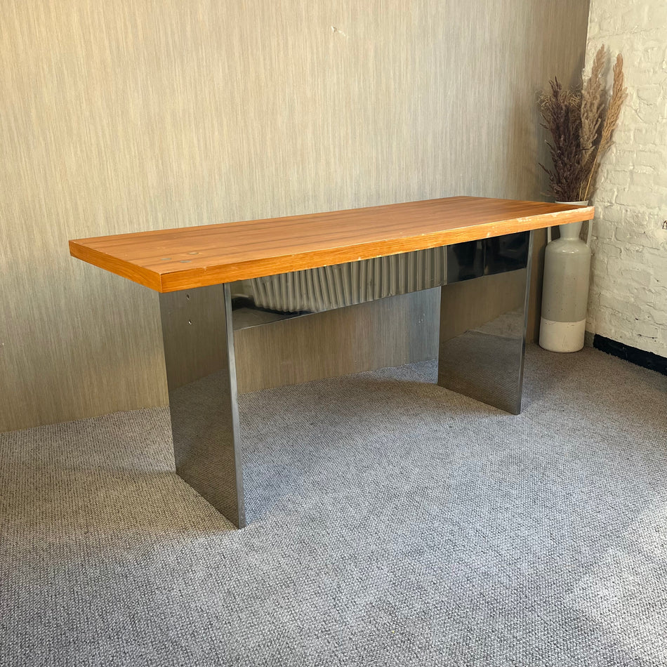 Schreibtisch Esstisch gebraucht groß braun Holz Metall Tisch 160x60