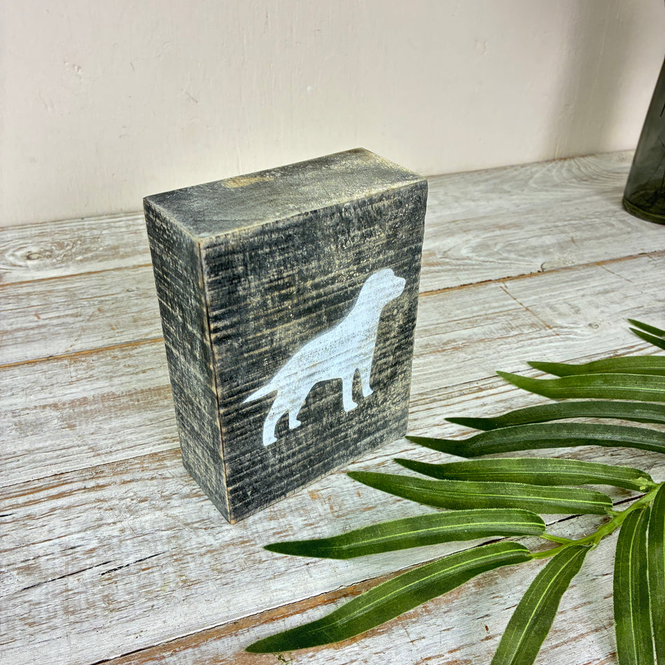 Dekorativer Block 15cm Holz Hund Schwarz Weiß Deko Holzblock