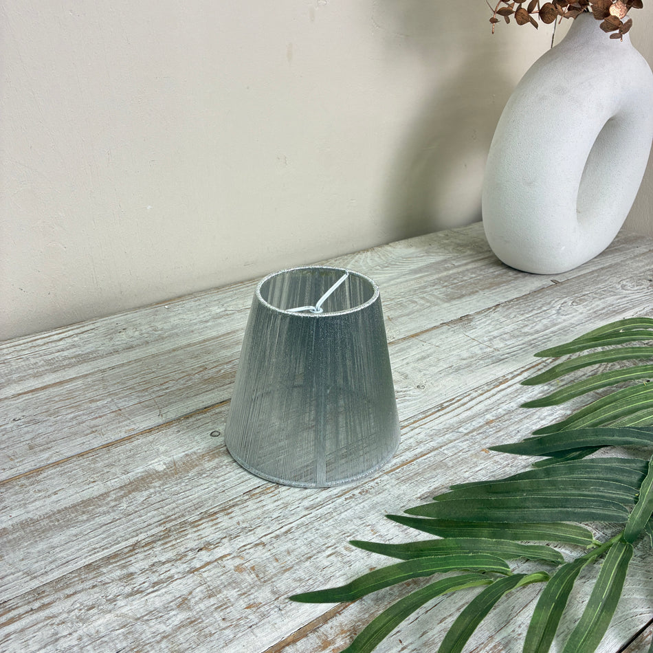 Lampenschirm Silber Textil Fadenoptik Kegelförmig 13cm Gebraucht