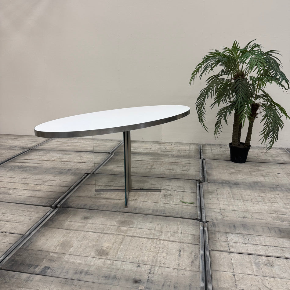 Design Esstisch Oval Glas Edelstahl Weiß gebraucht