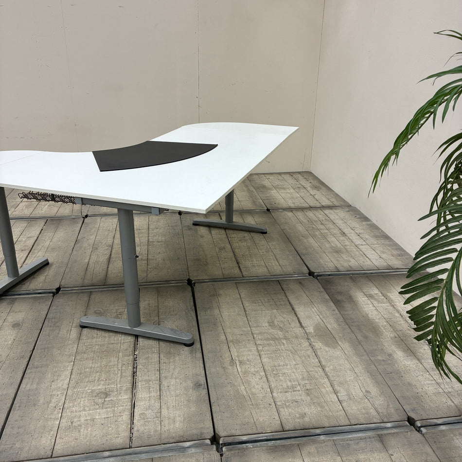 Eckschreibtisch Schreibtisch L-Form 200x150 Weiß Silber Höhenverstellbar Gebraucht