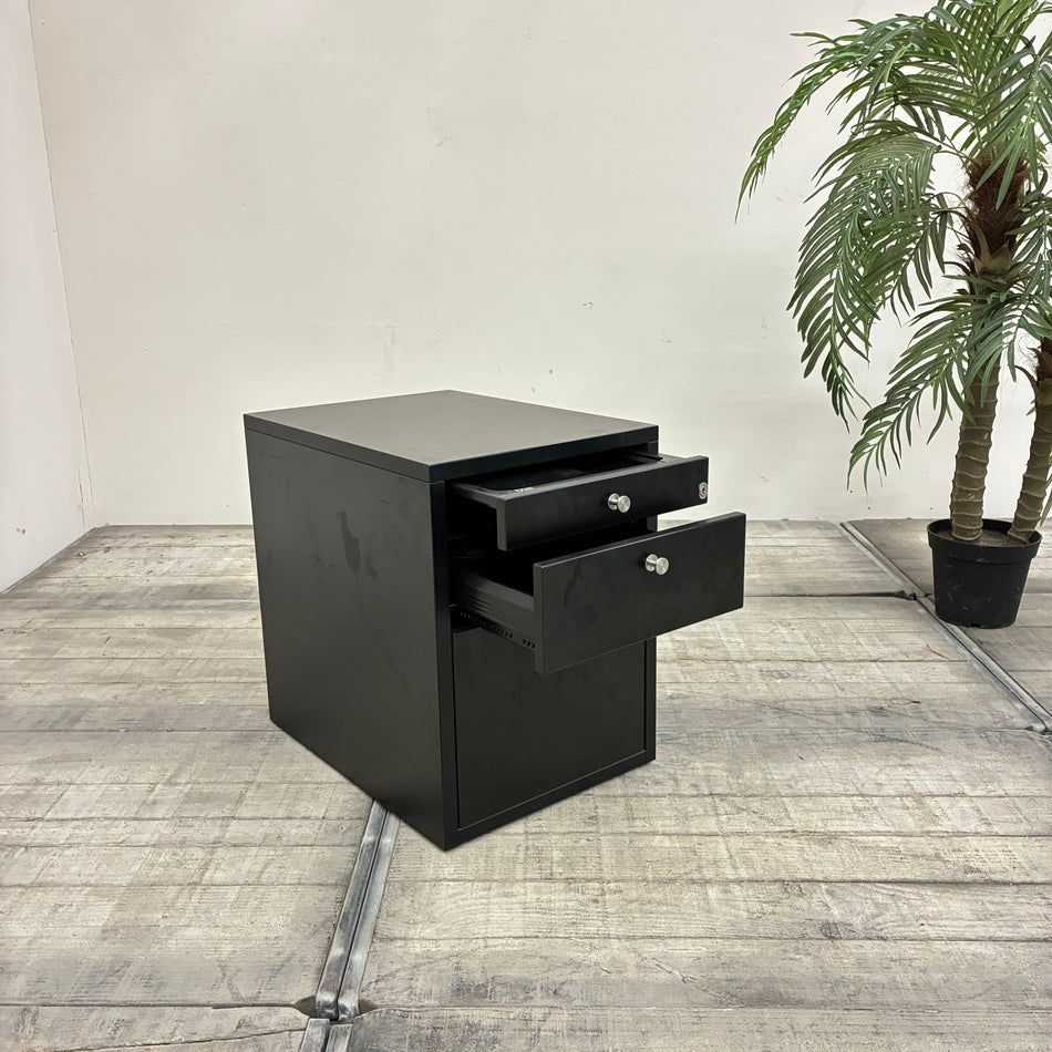 Rollcontainer Schwarz 3 Schubladen Holz und Schloss Gebraucht