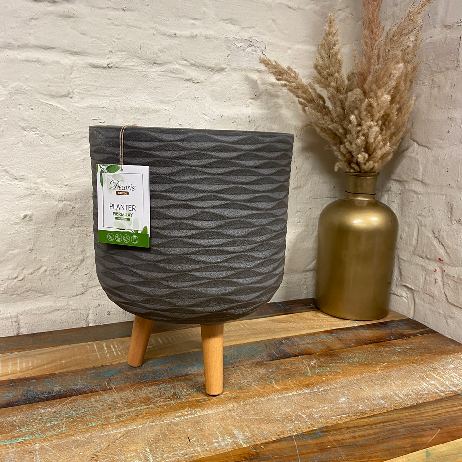 Blumentopf grau Holzbeine Pflanztopf Deko 38cm Neuware
