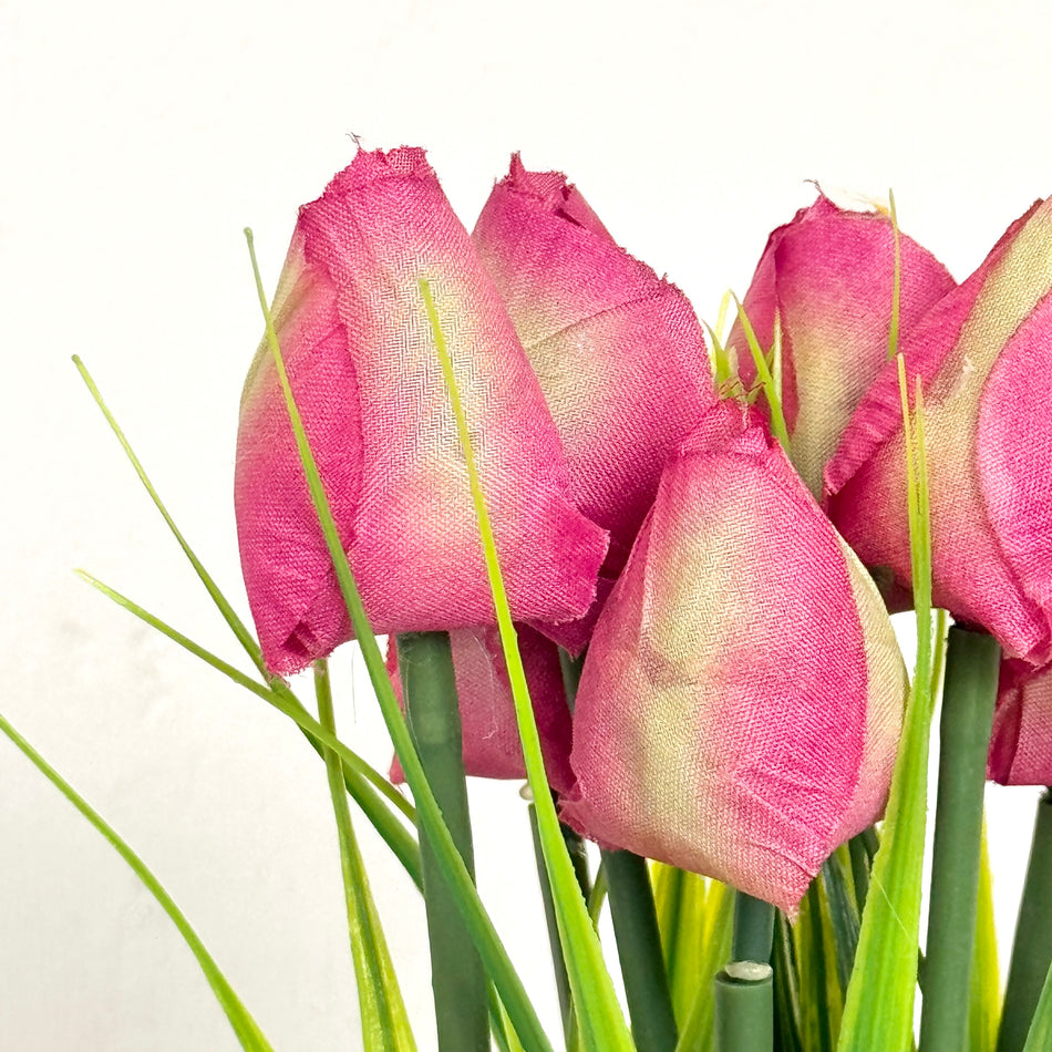 Kunstblumen Tulpen in Geschenkverpackung Deko Magenta Frühling