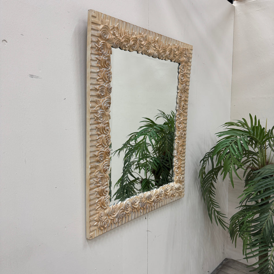 Mirror with rose relief (20th century) Carved mirror Used