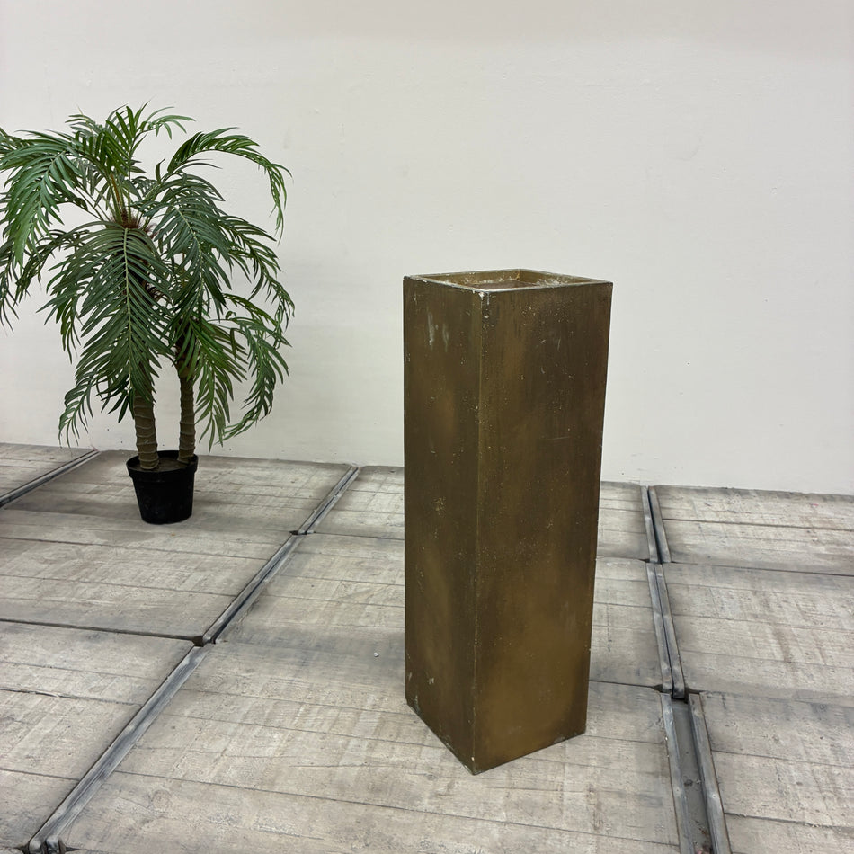 Tall Pillar Planter Vintage Gold Flower Pot Used