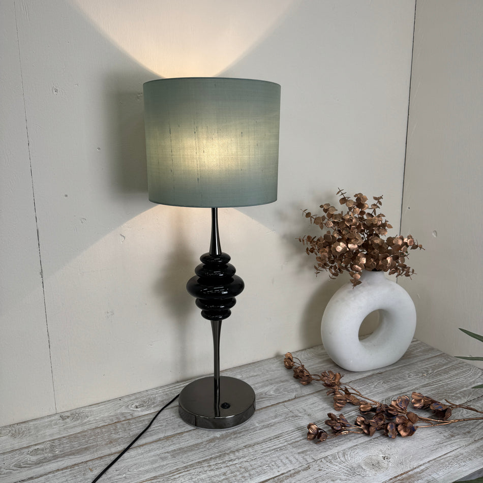 Designer Tischleuchte S Stoffschirm Chrom Schwarz Nachttischlampe Lampe Gebraucht