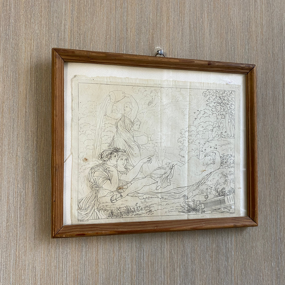 Kunstwerk antik Rahl Carl Heinrich Antike Szene Kupferstich 31x26cm