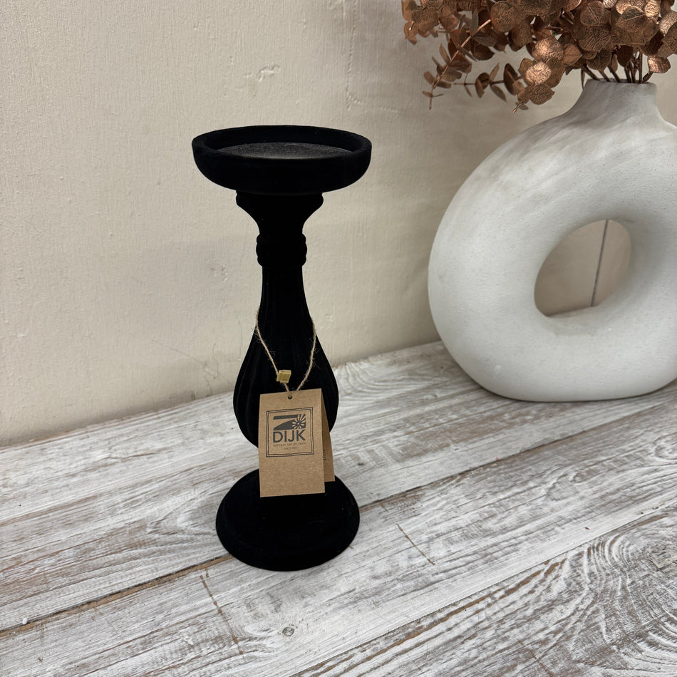 Kerzenständer Schwarz Filz 28cm Deko Samt-Optik Kerzenhalter